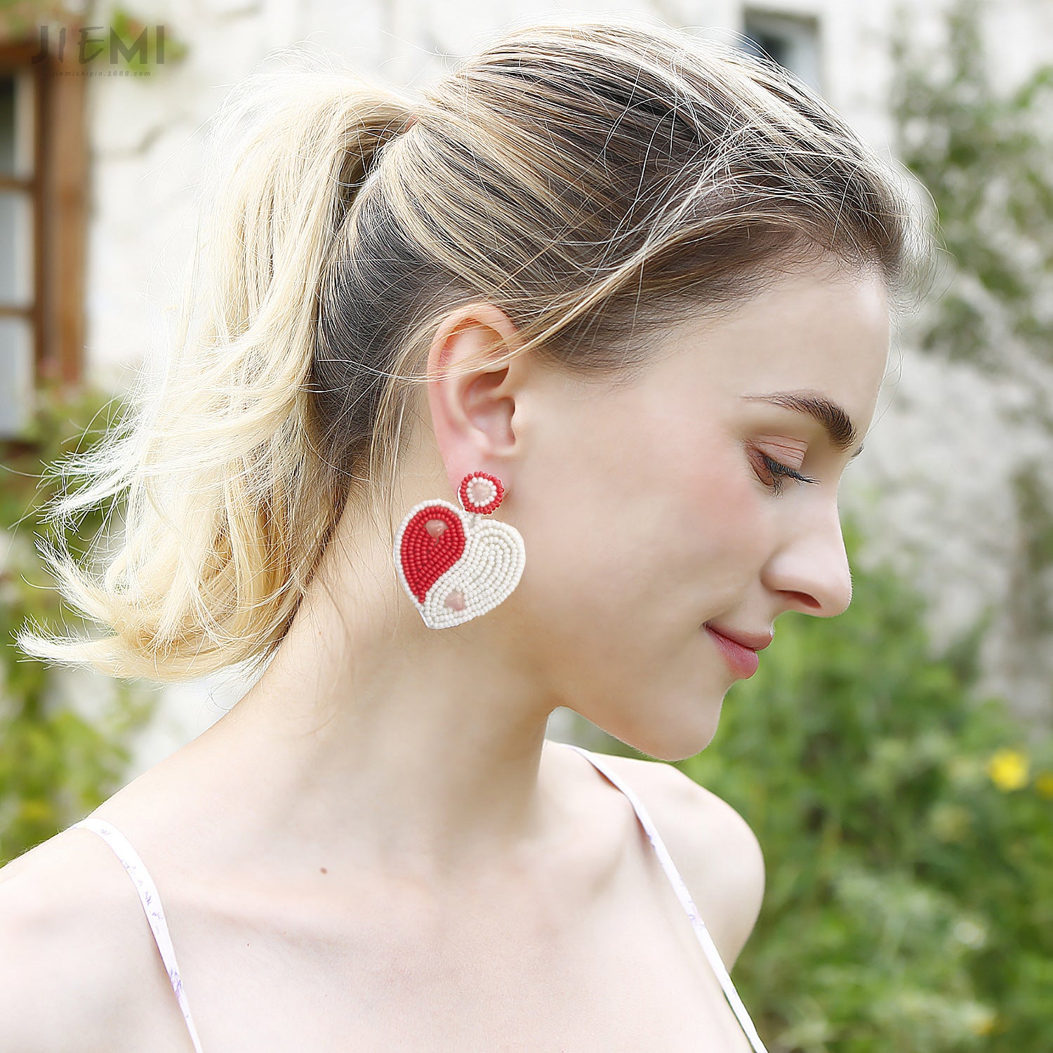 Wholesale Valentine's Day Handwoven Bohemian Heart Rice Beads Earrings